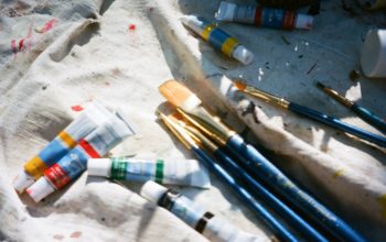 blue and white paint brush